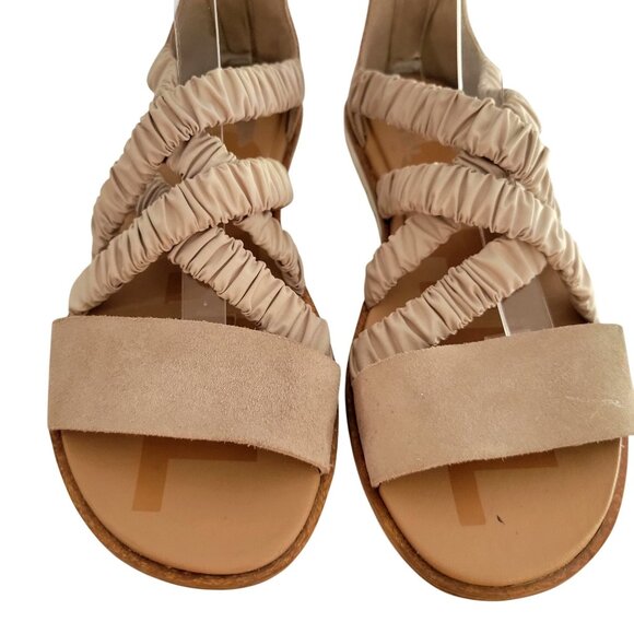 Sorel Ella II Ankle Strap Ruched Elastic Sandals Leather Flats Beige Size 6.5 - Picture 3 of 11